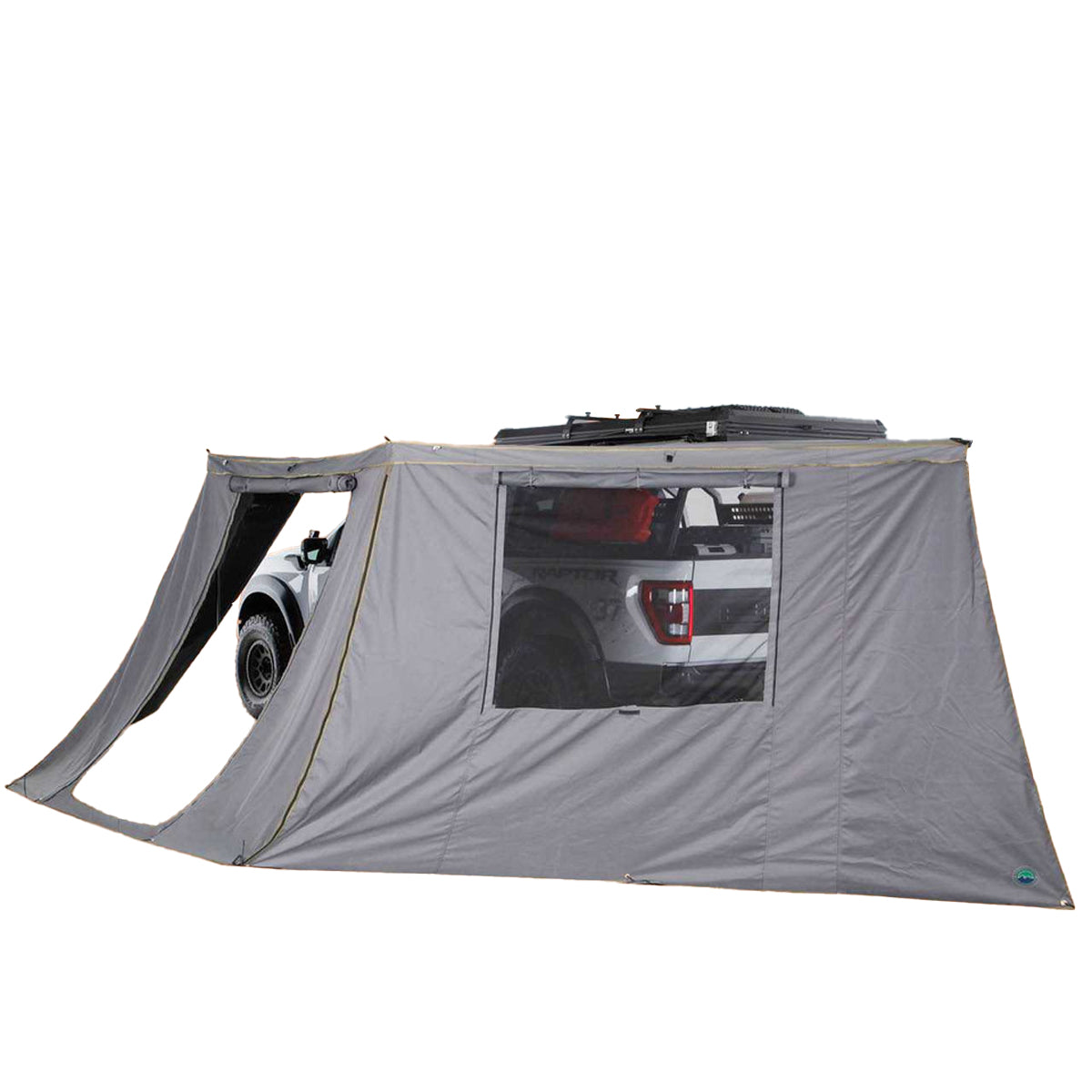 HD Nomadic 180 - Awning Wall W/Door & Windows, Universal, Grey Body, Green Trim W/Storage Bag