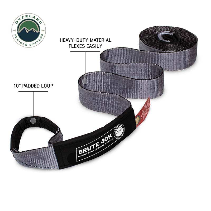 Tow Strap 4" x 20' Gray With Black Ends & Storage Bag