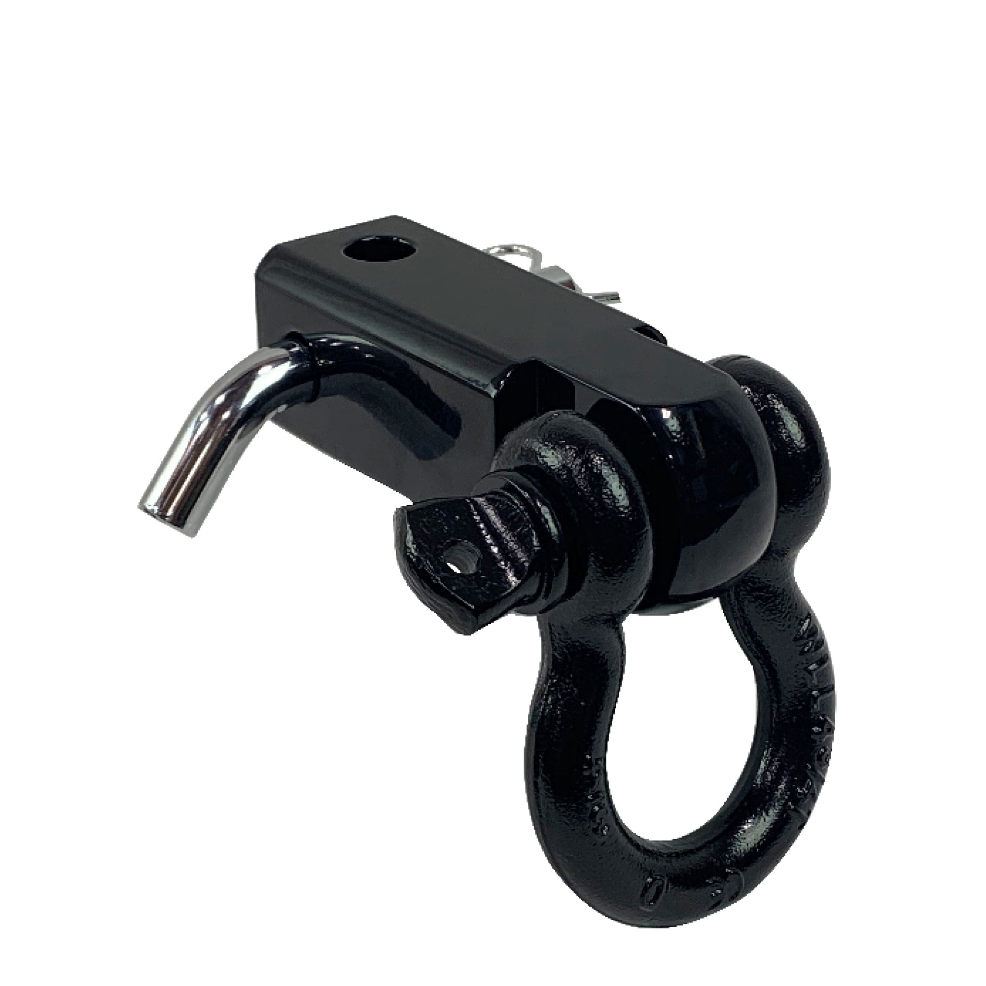 Receiver Mount Recovery Shackle 3/4" 4.75 Ton With Dual Hole Black & Pin & Clip