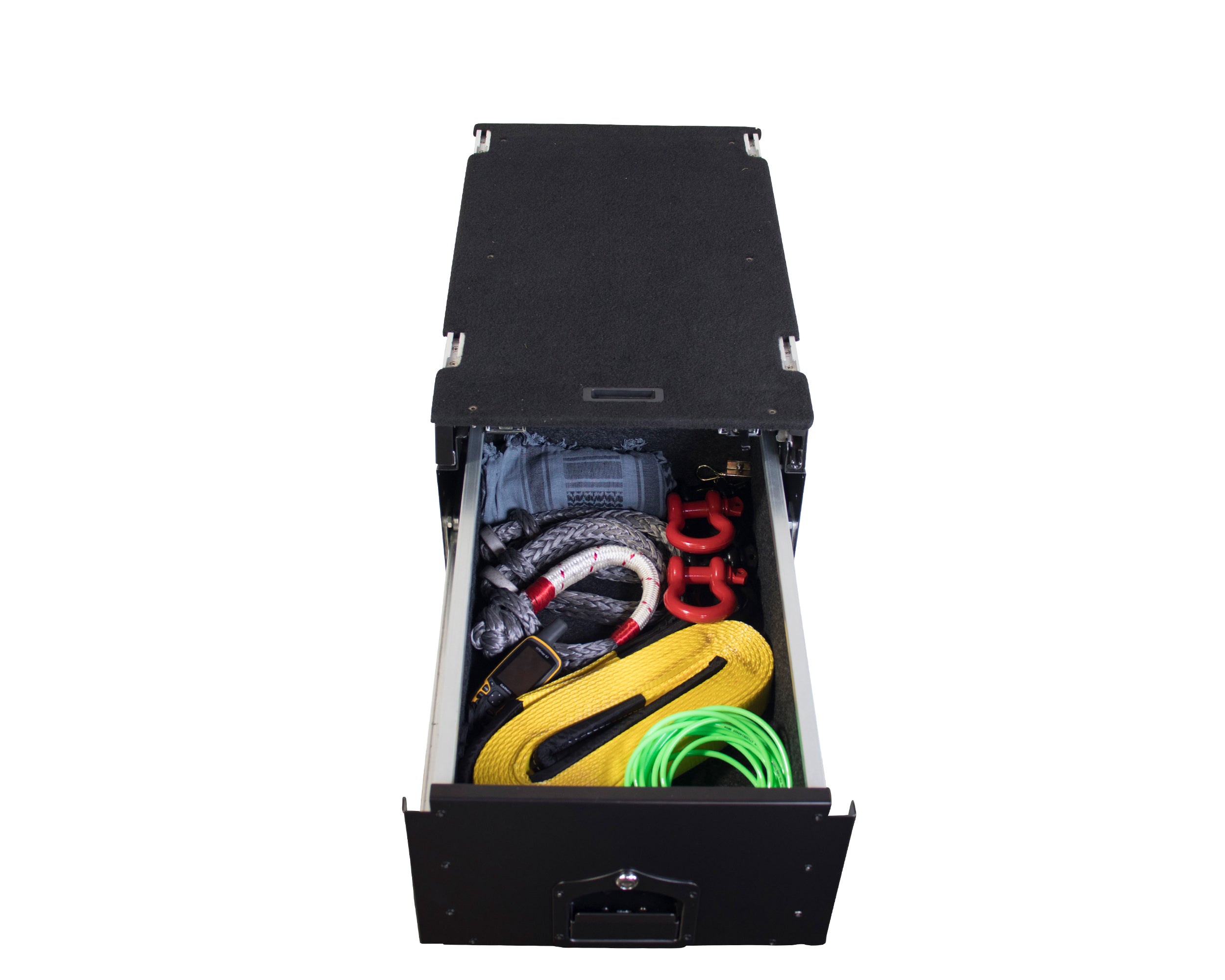 Cargo Box With Slide Out Drawer & Working Station - Black Powder Coat