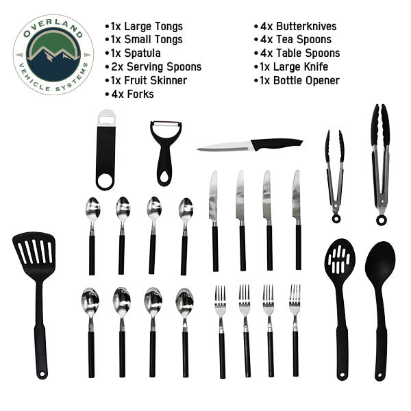 Overland Kitchen Kit - 24 Piece Cooking and Utensil Kit, Hanging Carrying Case