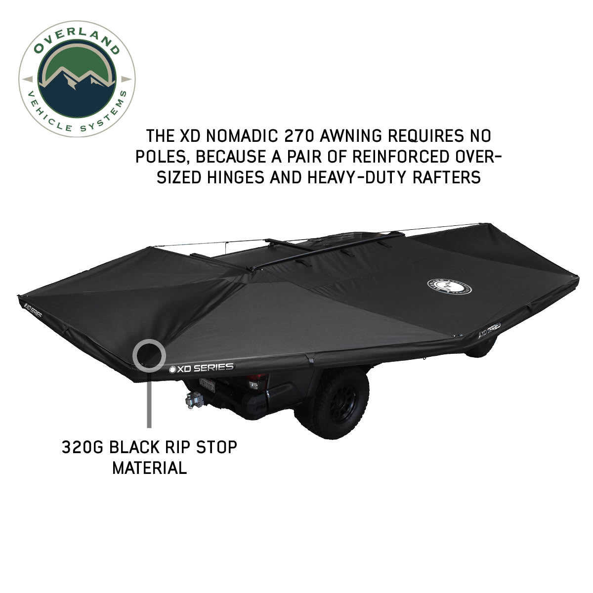 XD Nomadic 270 - Awning W/Lights & Black Out , Passenger Side, Black Body, Black Trim & Black Travel Cover - No Brackets, No Hardware