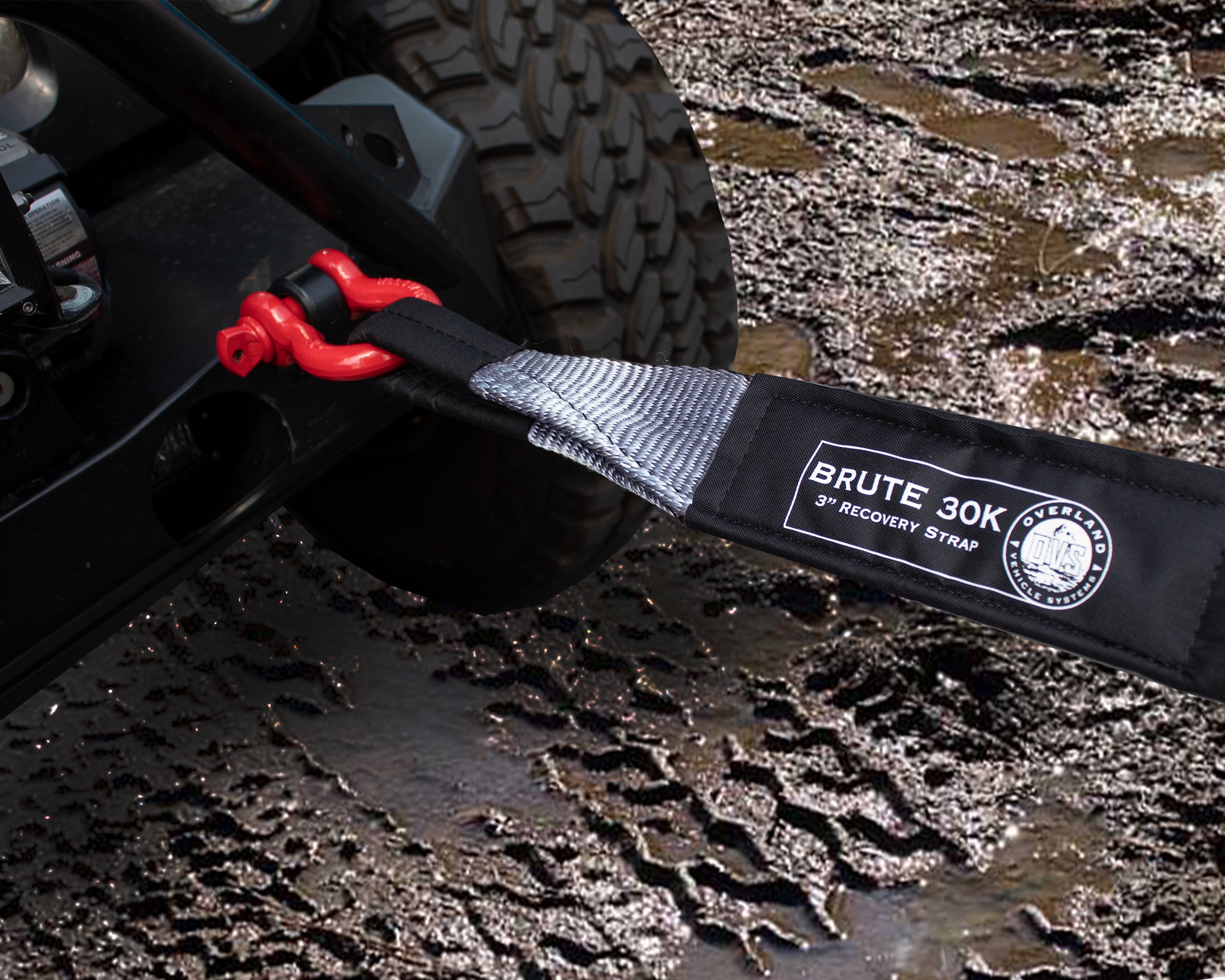 Tow Strap 30,000 lb. 3" x 30' Gray With Black Ends & Storage Bag