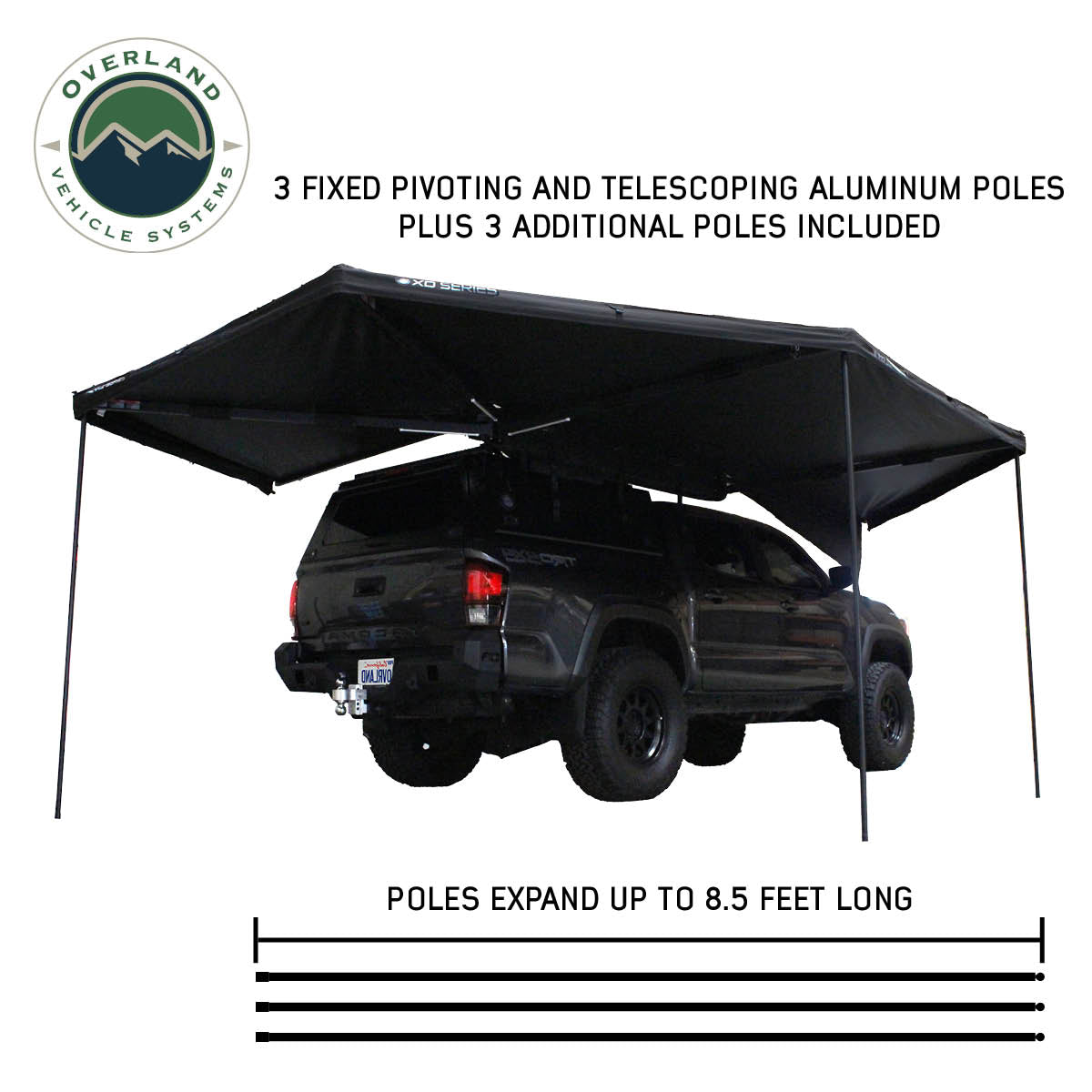XD Nomadic 270 - Awning W/Lights & Black Out , Passenger Side, Black Body, Black Trim & Black Travel Cover - No Brackets, No Hardware